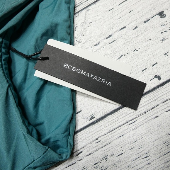 BCBGMAXAZRIA Bikini Bottom Womens Size 2 Teal Green Ring Swim Retro Ruched New - Picture 2 of 6